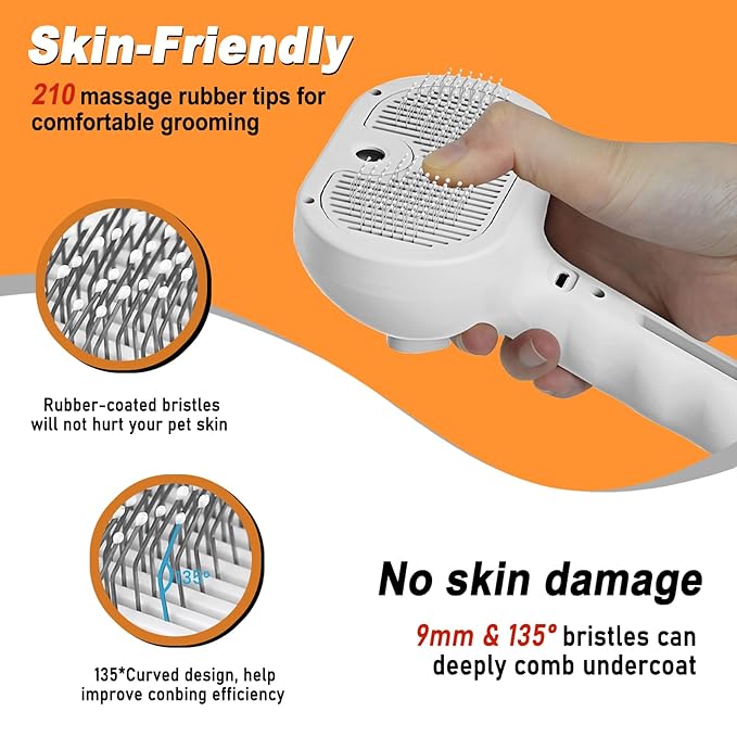Dog Steam Brush 3 in 1 Cat Brush with Steam and Release Button Grooming Tool for Indoor Pets Dogs Hair Removal Shedding Water for Small Animals Long Short Haired(WHITE)