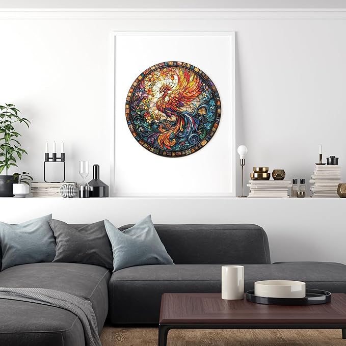 Wooden Puzzles for Adults, Stained Glass Phoenix-2 Unique Shaped Wood Puzzles Adult, Wooden Jigsaw Puzzles for Adults Kids, Creative Birthday Gifts for Friends Family Game (11.4 * 11.4in 200pcs)