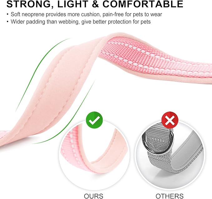 azuza Reflective Dog Collar,Soft Neoprene Padded Pet Collar with ID Tag Ring,Adjustable for Puppy and Small Dogs,Pink,XS
