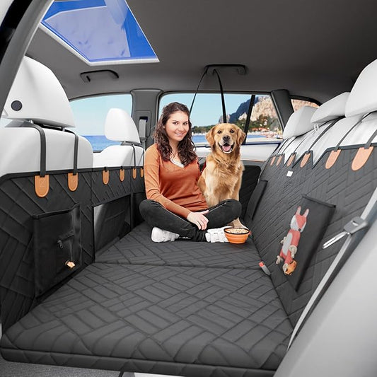 Back Seat Extender for Dogs Hard Bottom Foam - Sturdy Dog Hammock for Car Hard Bottom Car Seat Cover for Dogs with Seatbelt, Carrying Bag, Hair Remover- Dog Backseat Cover SUV, Car, Truck