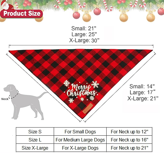 ADOGGYGO 2 Pack Christmas Dog Plaid Bandana Triangle Bib Set Pet Christmas Bandanas Scarf Accessories for Medium Large Dogs Pets (Large)