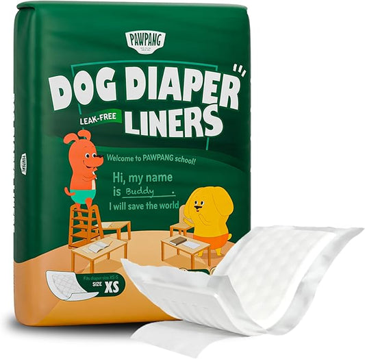 PAWPANG Disposable Dog Diaper Liners Booster Pads for Male & Female Dogs, 100ct, 4 Sizes Options, Doggie Diaper Inserts fit Most Types of Dog Diapers - Pet Belly Bands & Male Wraps (X-Small (100 ct))