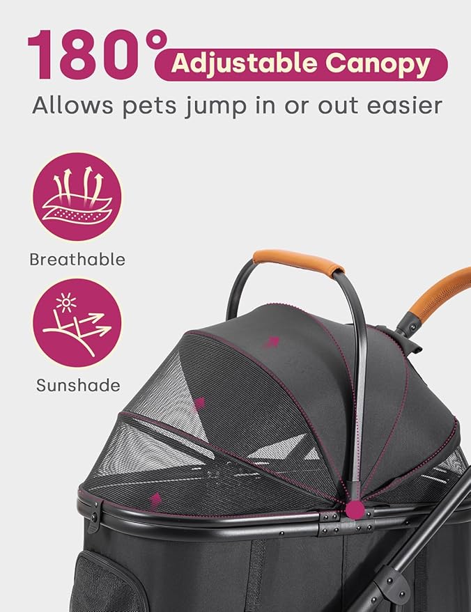 Dog Stroller for Small Medium Dogs Up to 60lbs, 4 Wheels Folding Pet Stroller with Detachable Carrier, Pet Travel Carrier for 2 Dogs & Cats, Storage Basket, Breathable Mesh, Cup Holder, Black