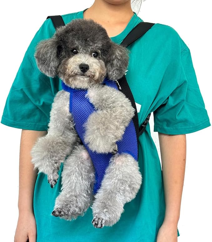 Pet Dog Carrier Backpack, Portable Breathable Mesh Chest Carrier, Polyester Woven Double Shoulder Pet Bag for Outdoor Adventures (SkyBlue, Small)