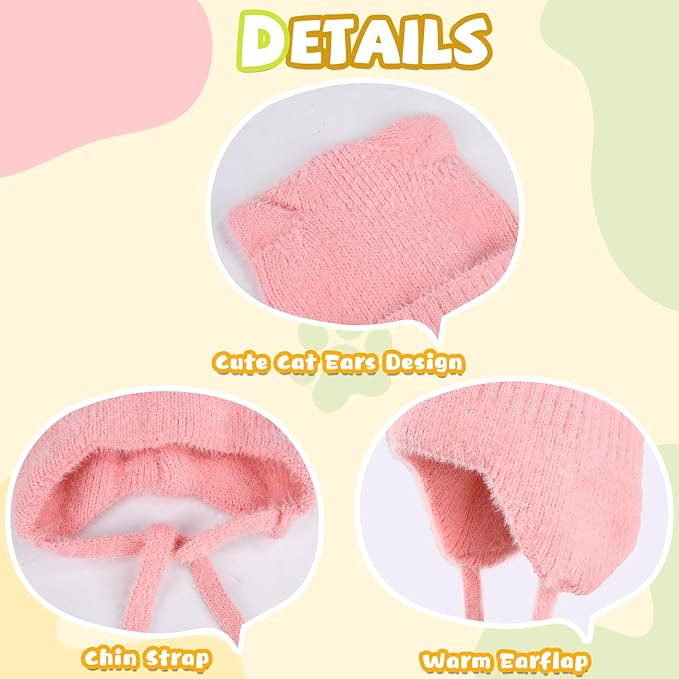ZOORON Kids Winter Hat for Boys Girls, Cat Beanie Children Knit Skull Cap with Warm Ear Flap, Teen Beanie Hat Age 5-15 Years