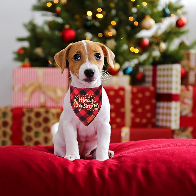 ADOGGYGO 2 Pack Dog Bandana Christmas Classic Plaid Triangle Pet Scarf Bibs Kerchief Merry Christmas Bandanas for Small Dogs Pets (Small)
