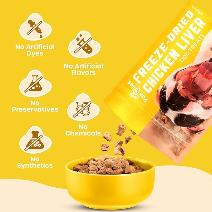 Freeze Dried Dog Treats - Cage-Free Chicken Liver - Dog Food Dry Snacks - with Protein & Omega 3s - for All Breeds & Sizes - No Artificial Flavors & Dyes, No Preservatives - 1 Pouch, 4 oz