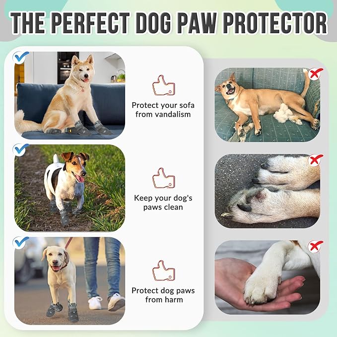 SlowTon Dog Shoes for Large Small Medium Dogs - Breathable Dog Boots for Summer Hot Pavement, Paw Protector for Outdoor Walking Winter Snow, Anti-Slip Rubber Dog Booties for Hardwood Floor (GY, 0)