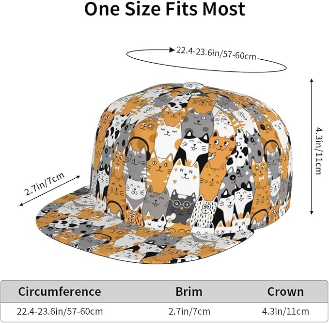Cute Funny Cat Baseball Cap for Women Men Adjustable Flat Brim Cap Summer Baseball Sun Hats for Travel Hiking