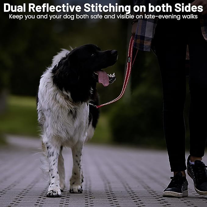 ZALER Short Dog Leash 1 ft, 12 Inches Traffic Leashes for Dogs, Nylon Reflective Dog Lead with Padded Handle, Heavy Duty Pet Leash with Carabiner Clip for Large and Medium Dogs (12" Red)