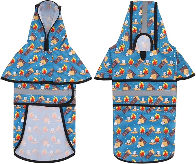 HDE Dog Raincoat Jacket Reflective Adjustable Hooded Pet Poncho Rain Coat with Leash Hole for Small to X-Large Dogs Happy Camper - XL