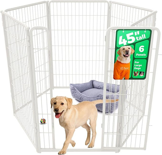 FXW Homeplus Unleashed Indoor Dog Playpen - Stress-Free and Safe Play, Heavy Duty 45 Inch 6 Panels Dog Pen for Large Dogs, White│Patented