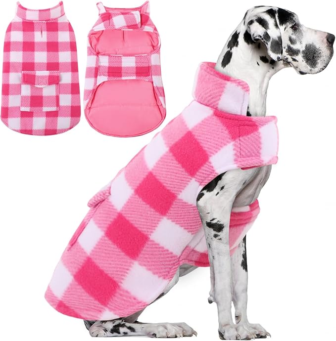 AOFITEE Dog Coat Plaid Dog Winter Coat for Large Dogs, Warm Dogs Jacket Christmas Sweater, Waterproof Pet Puffer Jacket, Reversible Pet Cold Weather Coats for Small Medium Large Pets, Pink XXXL