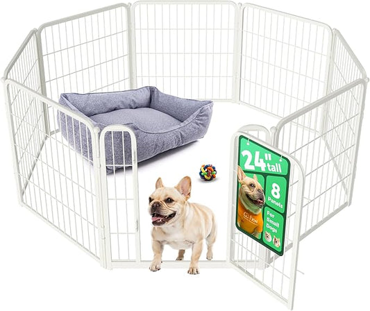 FXW Homeplus Unleashed Indoor Dog Playpen - Stress-Free and Safe Play, Heavy Duty 24 Inch 8 Panels Dog Pen for Puppy and Small Dogs, White│Patented