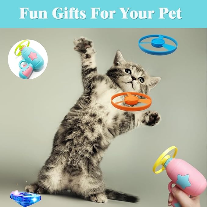 Cat Fetch Toy, Interactive Flying Cat Toy with 20 Flying Propellers, Kitten Tracks Toy for Training Hunting Chasing(Blue)