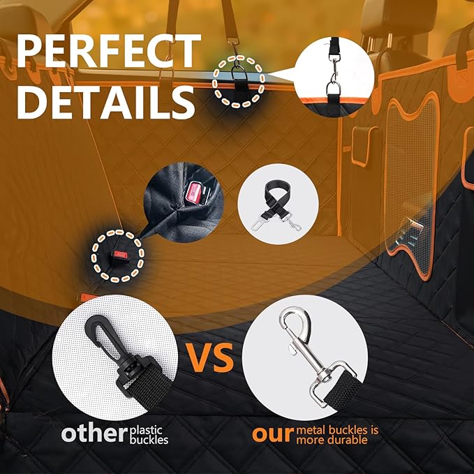 Back Seat Extender for Dogs, Dog Car Seat Cover with Hard Bottom Supports 500 lbs, Waterproof Car Seat Protector, Nonslip Dog Hammock for Back Seat, Pet Bed for Cars, SUVs & Small Trucks