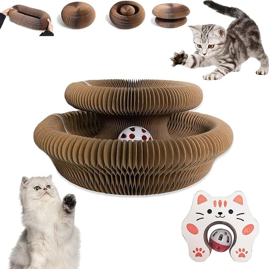 Kitty Curls Cat Toy Kurlz, Interactive Scratch Pad, Foldable Accordion,Recyclable Scratcher with Ball (Orange (Cat))