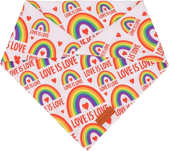 PTDECOR Rainbow Dog Bandanas Pride Day, Multi Size,“Love is Love” Pet Scarf Reversible Triangle LGBT+ Rainbow Bandanas for Large X-Large Dogs Pets (X-Large)