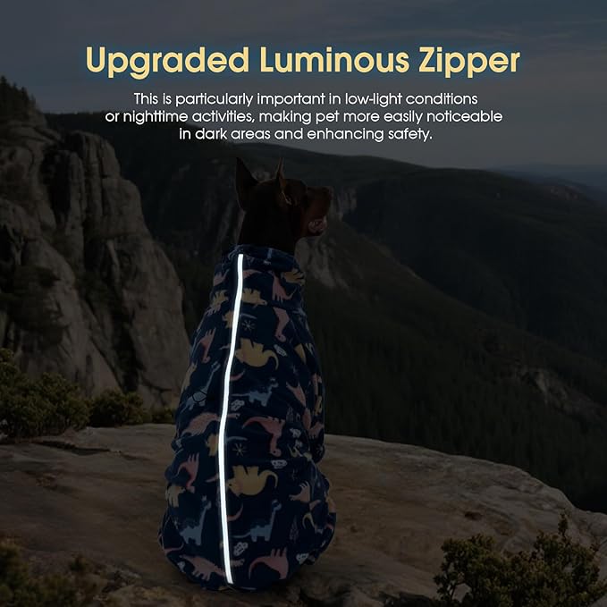 ROZKITCH Dog Fleece Jacket Soft Fleece Pullover Pajamas, Pet Windproof Warm Cold Weather Jacket Vest with Reflective Zipper, Jumpsuit Apparel Outfit Clothes for Extra Large Dog Dinosaur 4XL