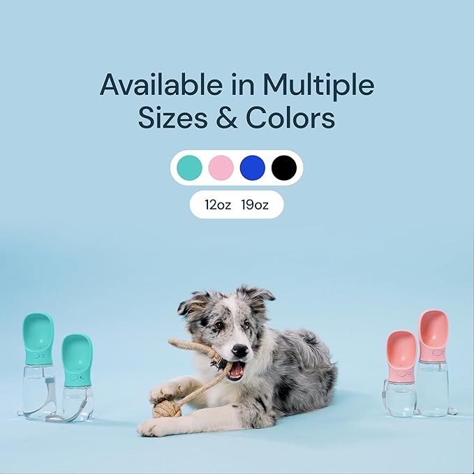 MalsiPree Portable Dog Water Bottle - 19 Oz, Blue - Leak-Proof Water Bowl Dispenser with Lock for Hiking, Travel & On-The-Go