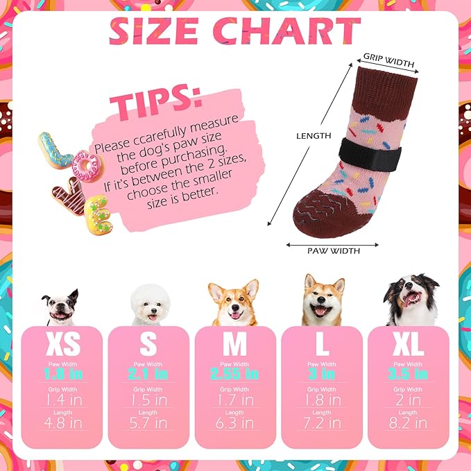 EXPAWLORER 4 Pcs Anti Slip Dog Socks, Dog Shoes for Hot Pavement, Dog Booties for Hardwood Floor, Prevent Licking Paws, Boots & Paw Protectors for Small Medium Large Senior Dogs