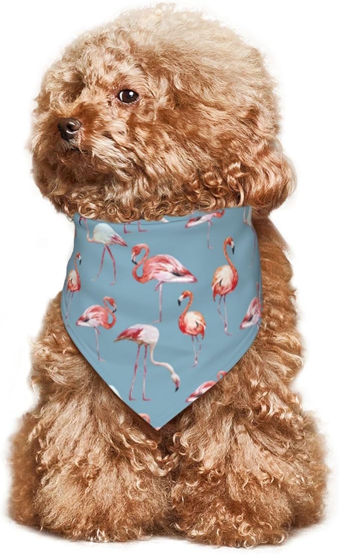 Flamingos Tropical Blue Dog Bandana Scarf Triangle Bibs Pet Accessories Cat Kerchief