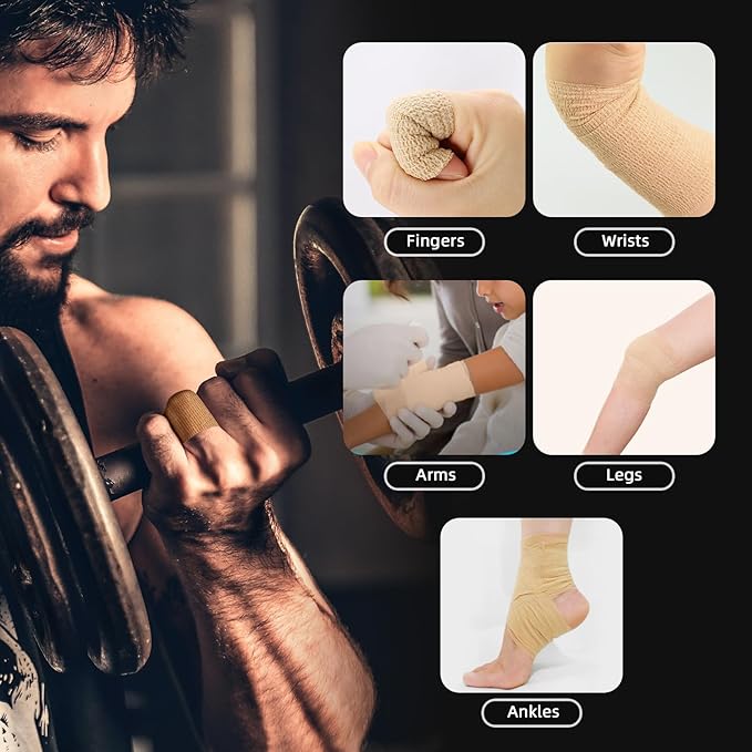 OK TAPE Self Adherent Cohesive Bandages Wrap - 12Packs, 3" x 5 Yards, Non-Woven Self Adhesive Bandage Wrap for Thumb, Finger, Wrist, Ankle, Vet Wrap Bandages Tape (Black)