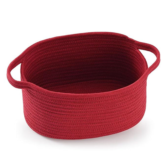 Cute Burgundy Woven Gift Basket – Empty Baskets for Christmas Thanksgiving, Valentine's Day Birthday Raffle, Decorative Storage Organizer Box for Toys Gifts Seasonal Decor (13"D x 8"W x 6"H)