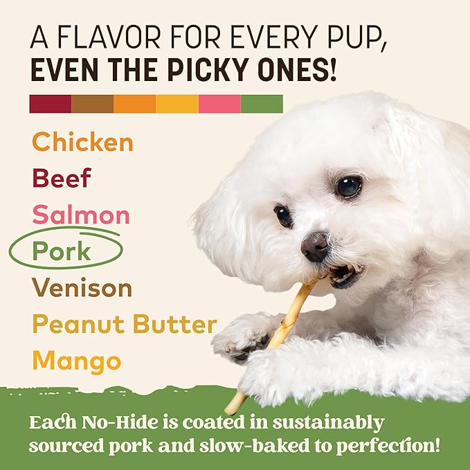 Earth Animal No Hide Stix - Long Lasting Rawhide Free Small Dog Chews Sticks, Pork - 40 Count Extra Value Pack