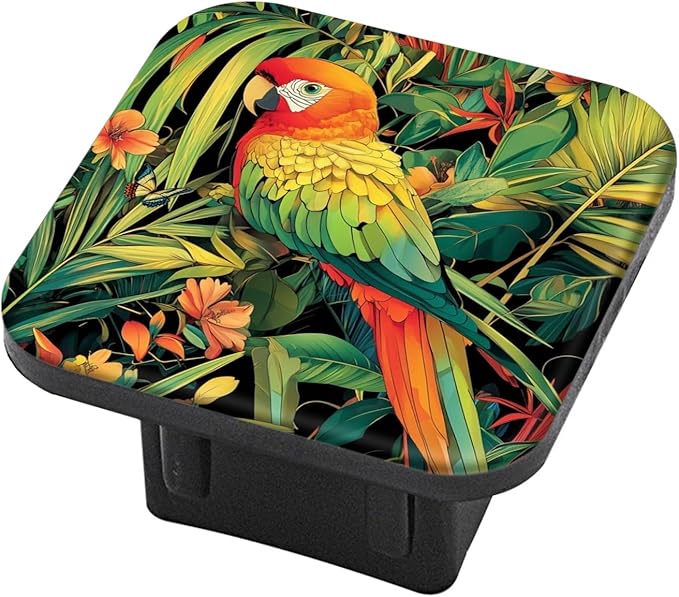 Hitch Cover Fits for 2-Inch Hitch,Illustration of A Tropical Parrot in Foliage Rubber Trailer Hitch Cover Tube Plug Insert,Car Exterior Accessories, Receiver Tube Hitch Plug