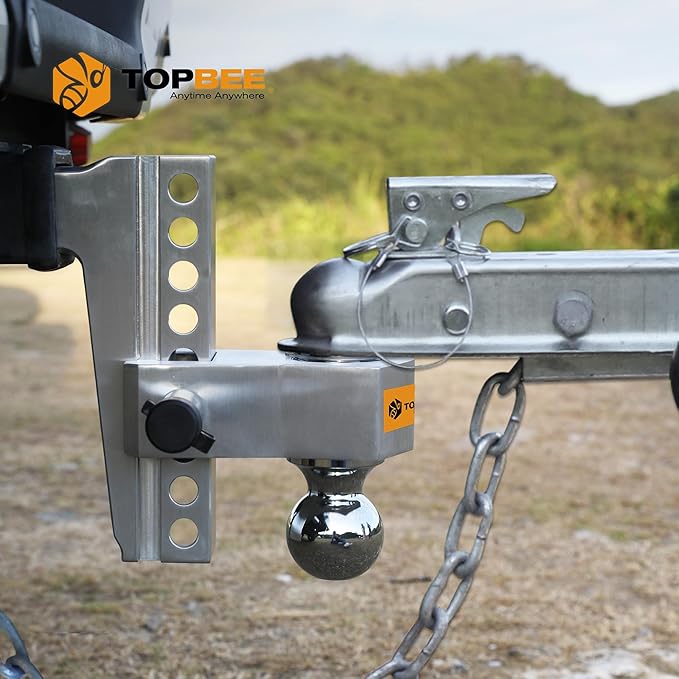 Aluminum Adjustable Trailer Hitch Fits 2-inch Receiver, 8-inch Drop, Solid Tube Hitch -12,500 LBS, 2 and 2-5/16 inch Balls-312008