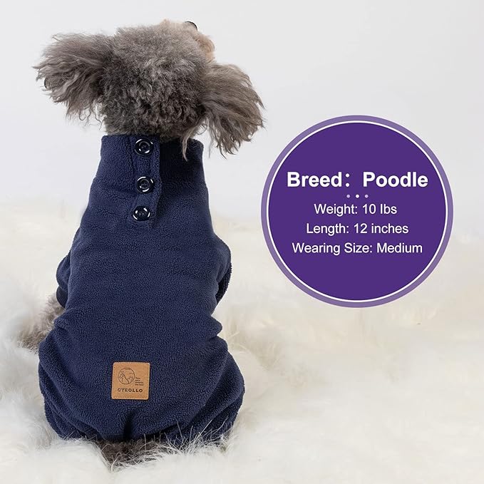 cyeollo Dog Pajamas Fleece Dog Pjs Jumpsuit Thermal Doggie Onesie Stretchy Doggie Pet Jammies Outfits for Dogs Cats Apparel, Navy XS