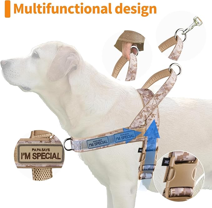 No Pull Dog Harness for Medium Large Dogs, Escape Proof Adjustable Dog Harness Brown Camo, S