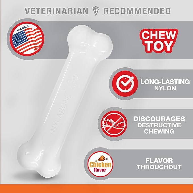 Nylabone Power Chew Classic Bone Chew Toy for Dogs, Durable Dog Toys for Aggressive Chewers, Chicken Flavor, X-Small/Petite - Up to 15 lbs. (1 Count)