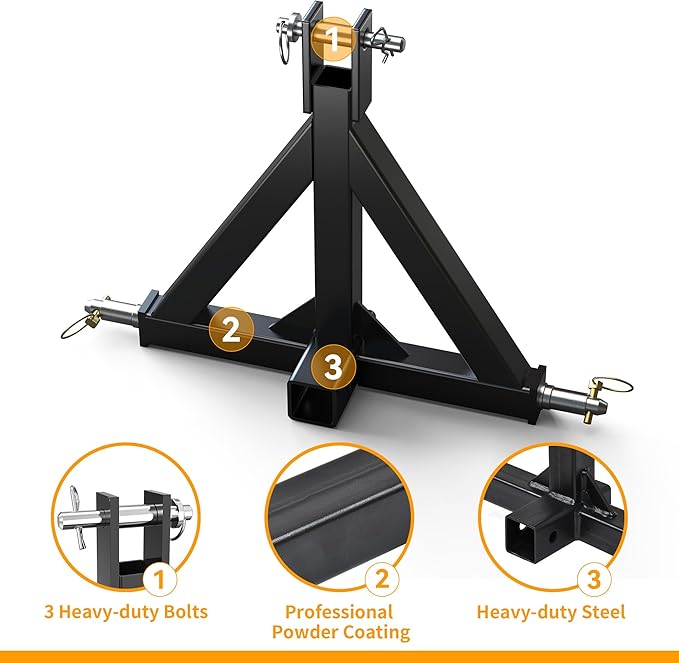 YINTATECH 3 Point 2" Receiver Trailer Hitch Heavy Duty Drawbar Adapter Cat 1 Tractor Tow Compatible for John Deere, Kubota, BX, LM25H, WLM Tractor, NorTrac, Yanmar, Kioti, Cat