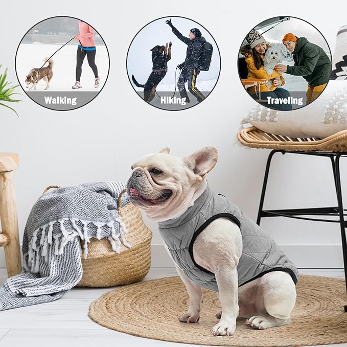 SCENEREAL Winter Dog Vest Coat with Harness Built In, Warm Puppy Jacket for Small Medium Dogs, Cold Weather Coat with Zipper, Fleece Puffer Vest Windproof Snow Clothes