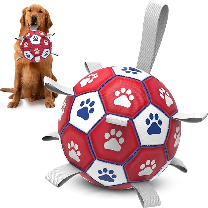 Diman Premium Large Dog Toys Dog Soccer Ball with Straps Dog Balls for Indoor Outdoor Gift for Birthday for Extra Large Dog Interactive Dog Toys Water Toy（9 Inch）