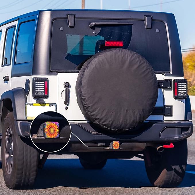 Swono Sunflower Tow Hitch Covers Bright Reflection Wave Colorful Sunflowers Sturdy Rubber Hitch Cover 2 Inch Trailer Hitch Cover Plug Cap Insert for Most Trucks SUV RV and Cars