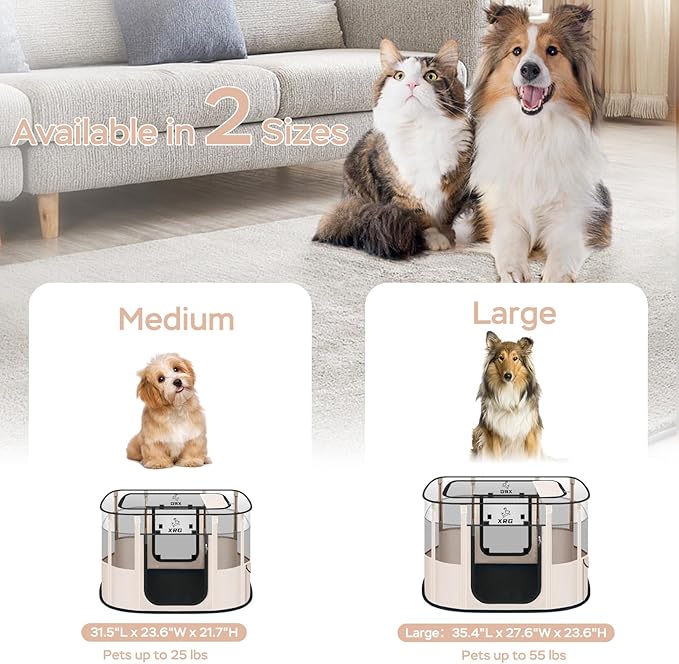 Dog Playpen with Waterproof pad,Portable Pet Crate Kennel Tent,Cat Cages Indoor Breathable Mesh Collapsible Dog Crates Playpen for Dogs Cat and Rabbit Travel Indoor & Outdoor(Large, Beige)