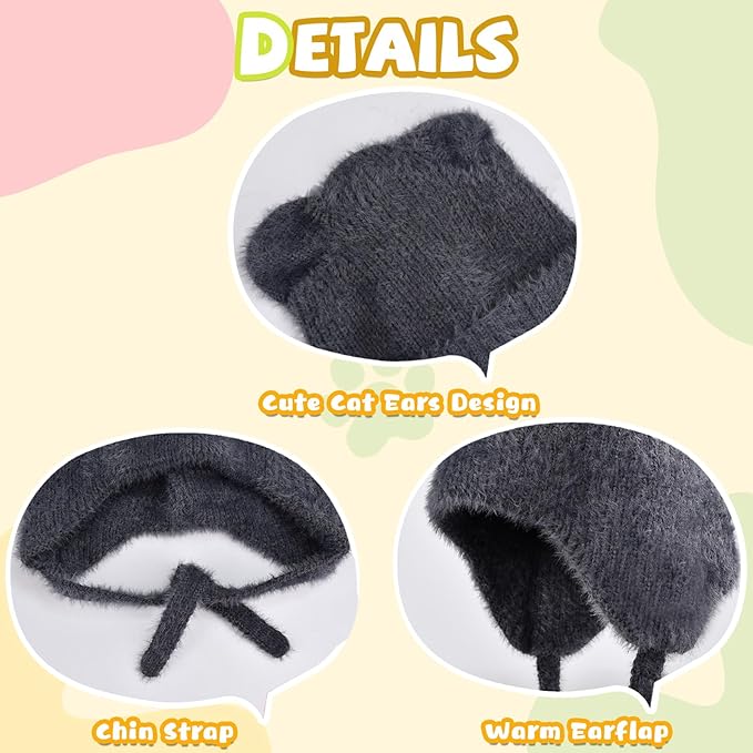 ZOORON Kids Winter Hat for Boys Girls, Cat Beanie Children Knit Skull Cap with Warm Ear Flap, Teen Beanie Hat Age 5-15 Years