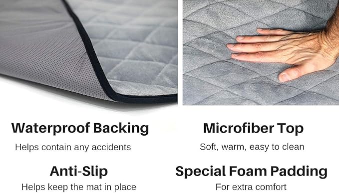 4Knines Extra Large Dog Crate Mat – Waterproof, Non-Slip, Machine Washable Crate Mat – Soft, Durable Kennel Mat for Dogs – Pet Bed for Crates, Travel or Home Use - Extra Large (Black)