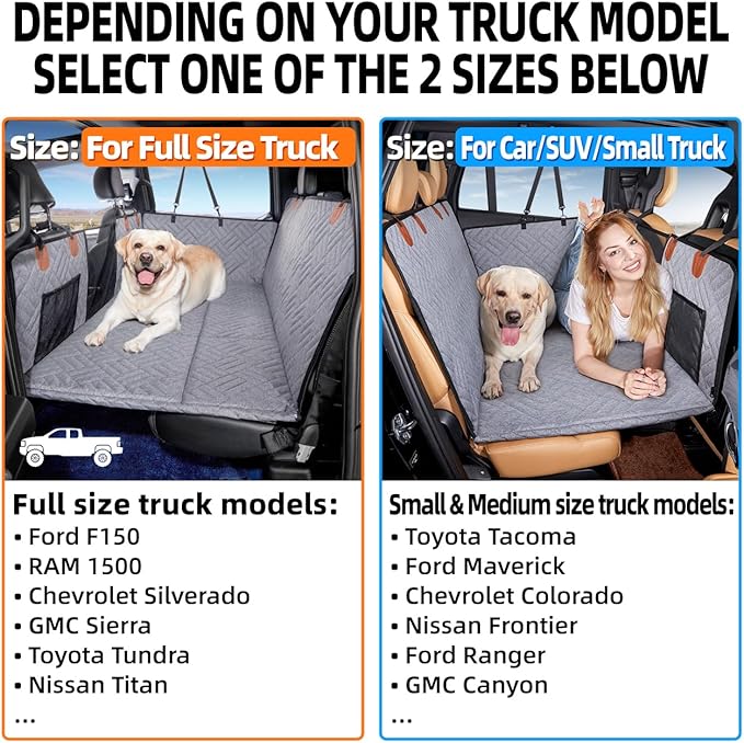 YJGF Dog Back Seat Extender for Truck,Truck Seat Cover Back Seat,Dog Hammock for Truck,Pet Seat Covers for Dogs,Hard Bottom Seat Extender for Dogs,Dog Seat Cover for F150/RAM1500/Silverado (Gray)