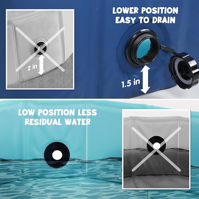 Furrybaby Dog Pool, Kiddie Pool Hard Plastic Foldable Dog Pools for Large Dogs Portable Pet Doggie Wading Swimming (Navy 63'') Indoor and Outdoor