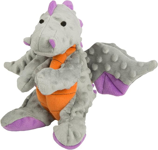 goDog Dragons Squeaky Plush Dog Toy with Chew Guard Technology, Durable Fabric & Squeaker for Active Play, Gray, Large