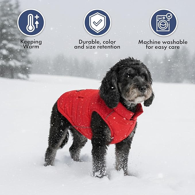 Spark Paws Dog Winter Jacket, Water-Resistant Coat, Warm Reflective Windproof Fleece-Interior, for Medium and Large Dogs - Red - S
