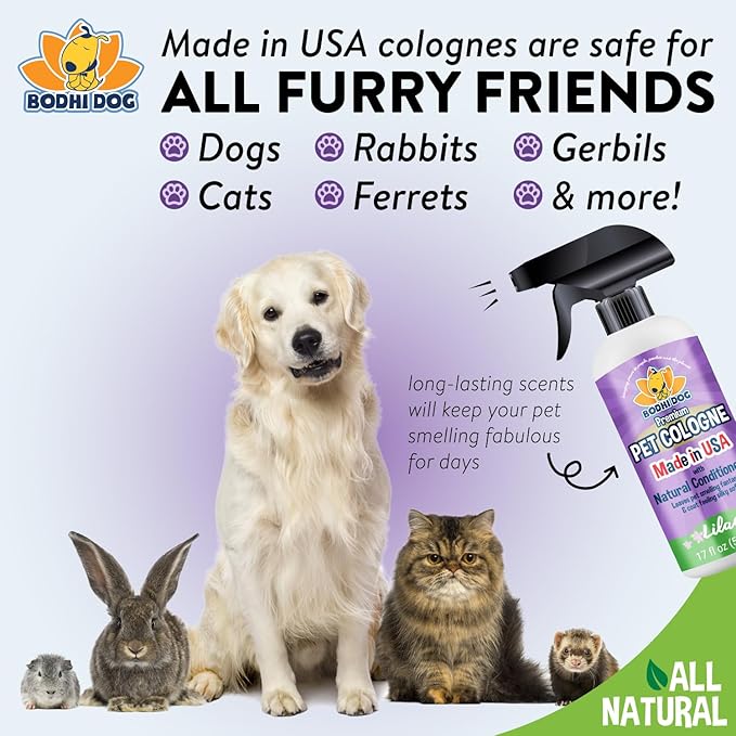 Bodhi Dog Premium Dog Cologne - Deodorizing Dog Perfume & Conditioner for Dogs & Cats - Natural Long Lasting Spray - Keeps Pets Fresh All Day - Gentle & Safe Formula, Made in USA (Lilac 17 Fl Oz)