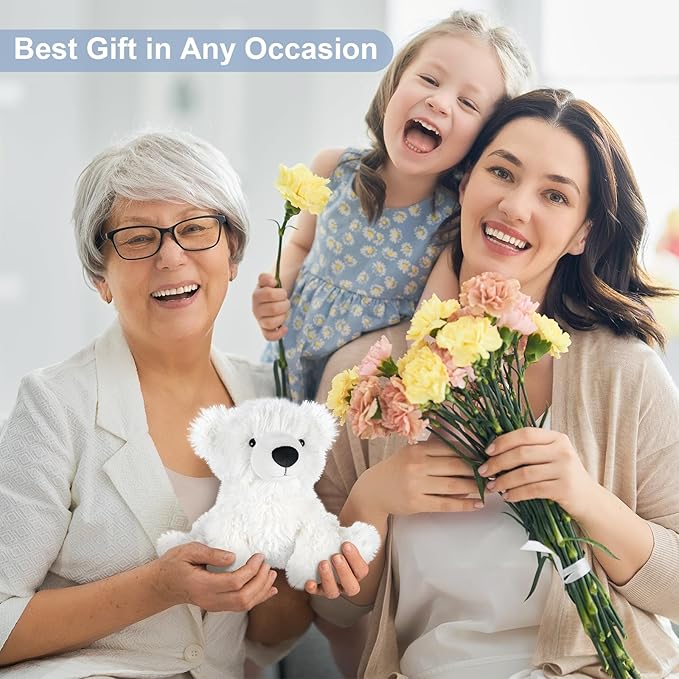 Warming Polar Bear Stuffed Animal, Microwavable Heating Pad for Soothing & Stress Relief, Stuffed Bears Plush Toys with Lavender Scent, Plushies White Bear Gifts Kids & Adults