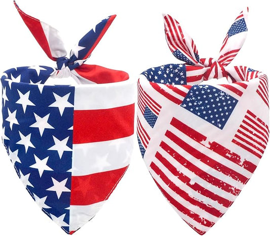 American Flag Dog Bandanas 2PCS-Small,4th of July Pet Scarf,Triangle Dual-Layer Design Patriotic Costume for Memorial Day & Independence Day,Red White & Blue Outfit for Boys and Girls Dogs