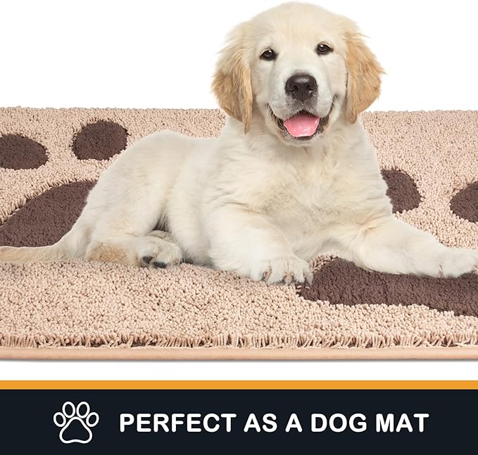 PURRUGS Dirt Trapping Door Mat 24" x 35.5", Non-Skid/Slip Machine Washable Microfiber Entryway Rug, Dog Doormat, Super Absorbent Welcome Mat for Muddy Wet Shoes and Paws, Beige