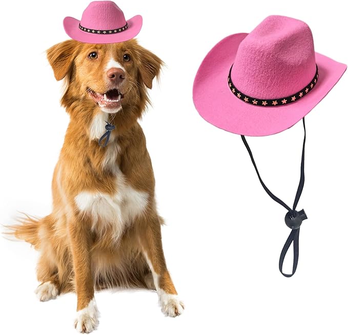 Dog Cowboy Hat Cat Cowboy Hat Pet Cowboy Costume Mini Cowboy Hat for Dogs Cat Holiday Halloween Pet Party Decoration (Pink, Large)